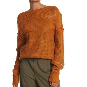 Haute Hippie Popcorn Stitch Zipper Trim Sweater Rust Size M